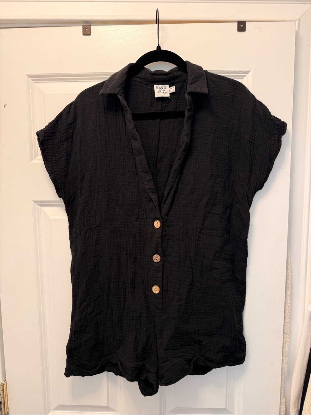 Princess Polly Black Linen Button-Front Women's Romper